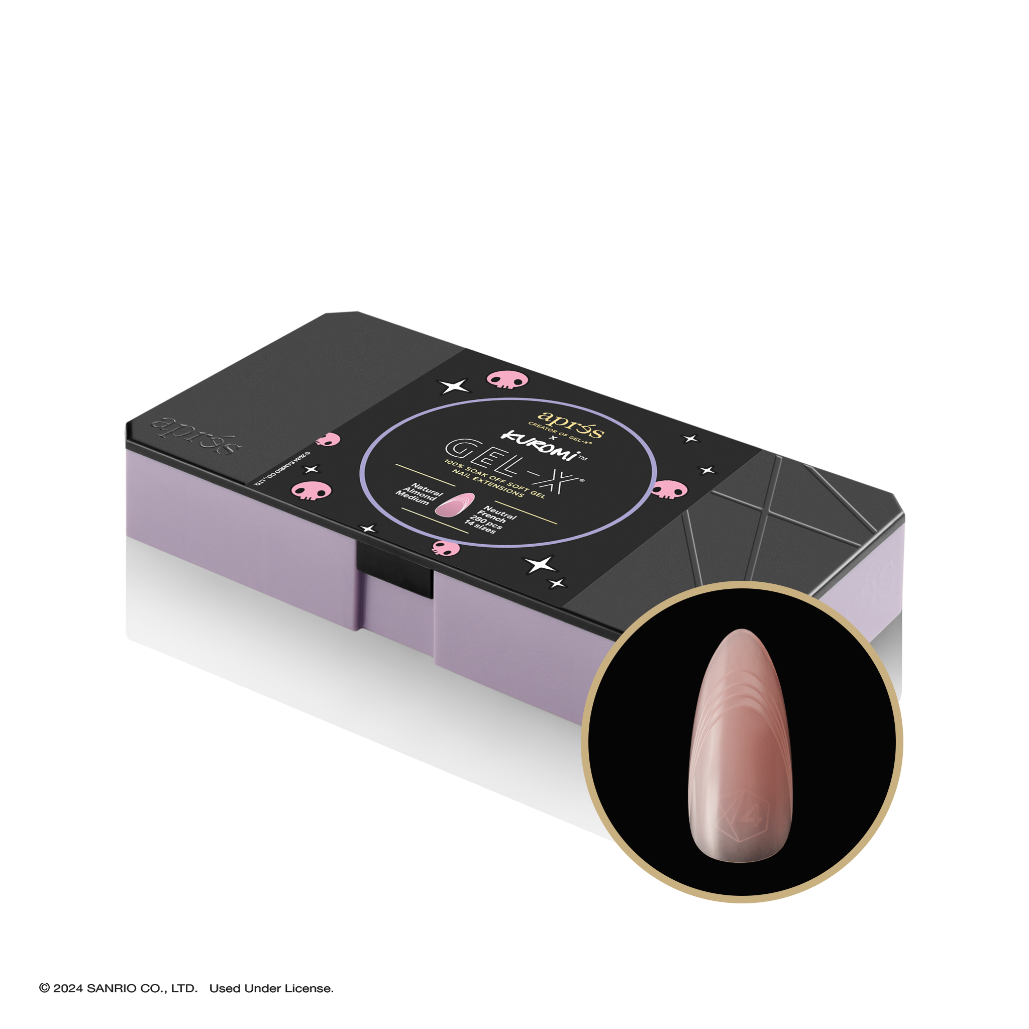 Kuromi™ x Aprés Gel-X® Neutral French Natural Almond Medium Box of Tips (280pcs, 14 Sizes)