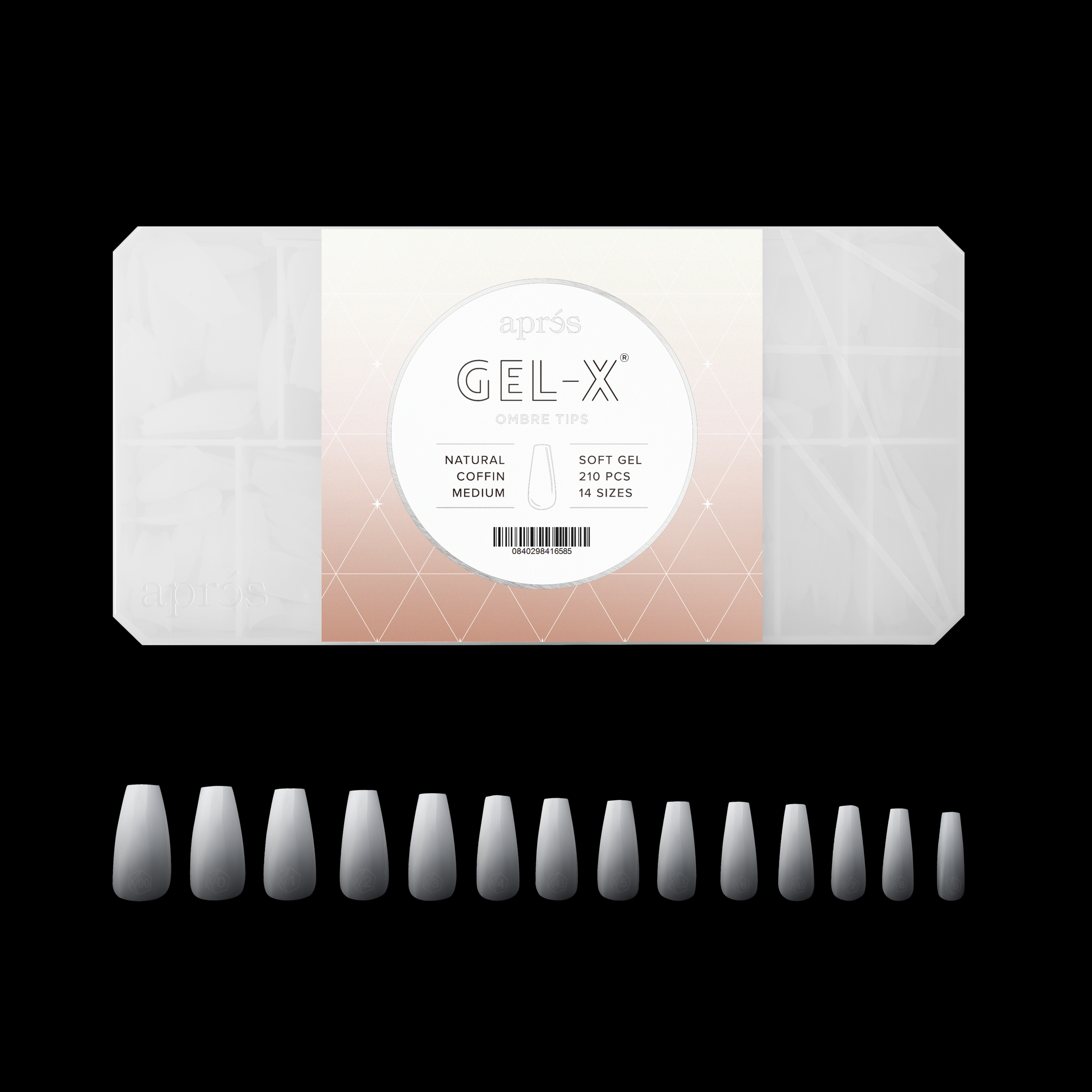 Ombré Gel-X® Natural Coffin Medium Tip Box of Tips - (210pcs)