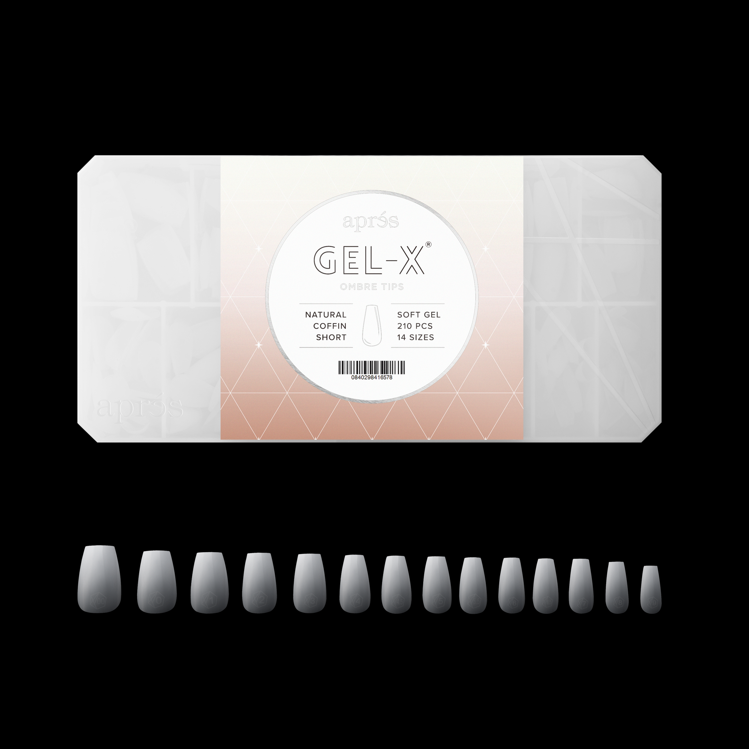 Ombré Gel-X® Natural Coffin Short Tip Box of Tips - (210pcs)