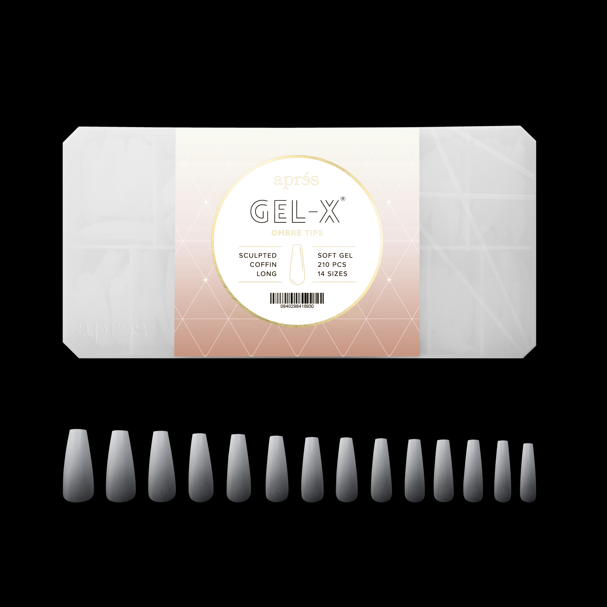 Ombré Gel-X® Sculpted Coffin Long Tip Box of Tips - (210pcs)